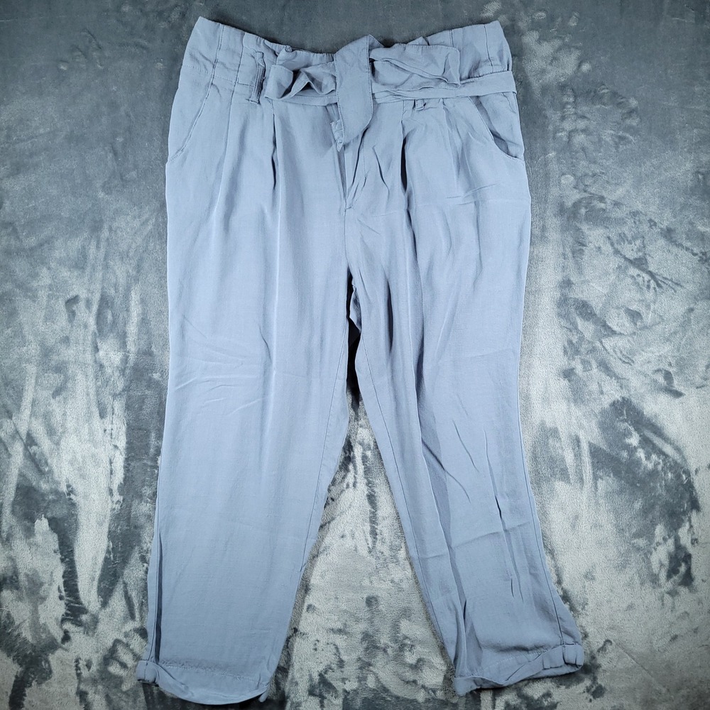 Indigo Rein Blue Paperbag Waist Tie Front Rayon Tapered Pants Size 13 RN128963